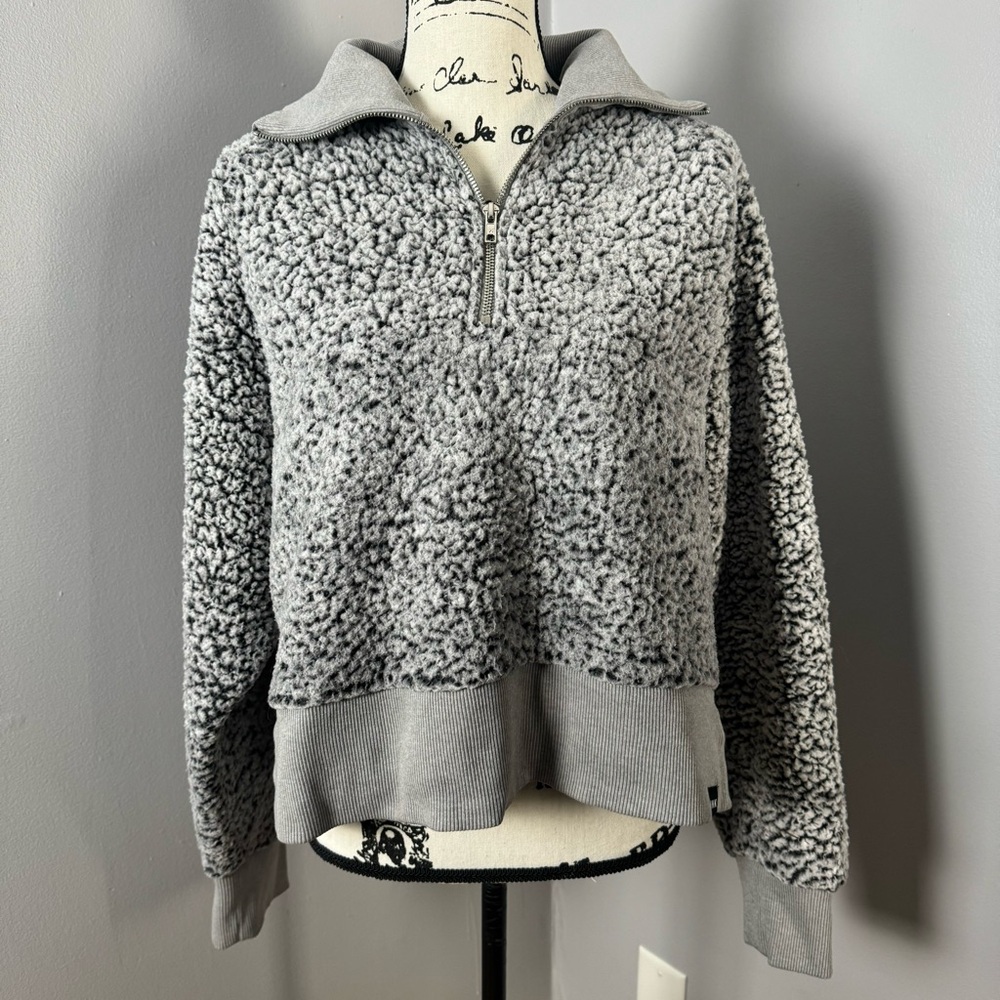 Cozy Gray Sherpa Quarter-Zip Pullover